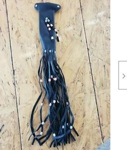 Black cowhide leather with lace ponytail holder